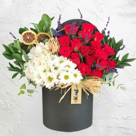 Red Rose & Daisy Flower Box